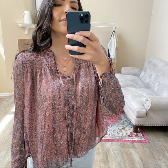 Buddy Love Floral Metallic Long Sleeve Button Blouse - Picture 3 of 7